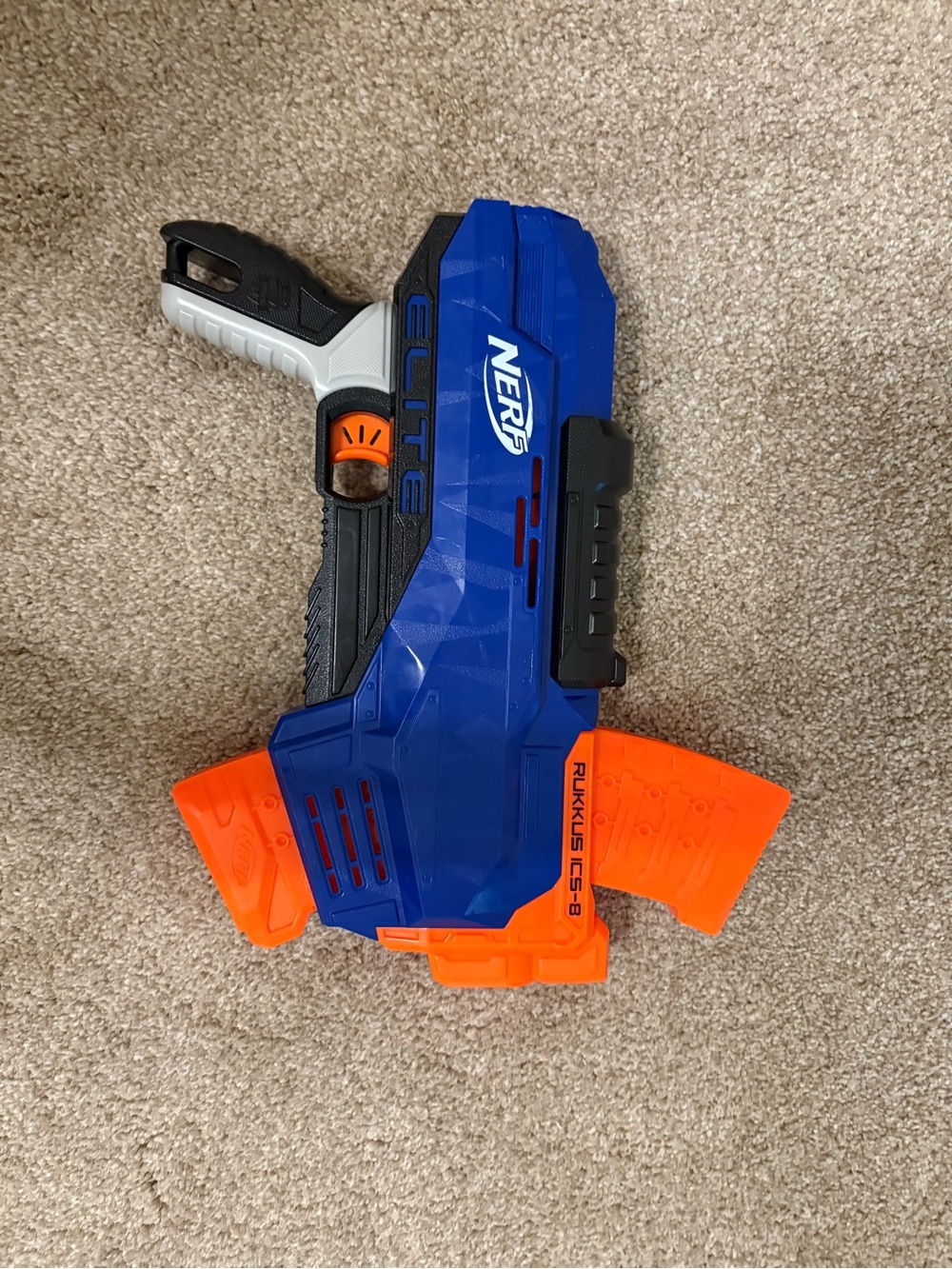 Nerf Blue and Orange Rukkus ICS-8 Elite Blaster